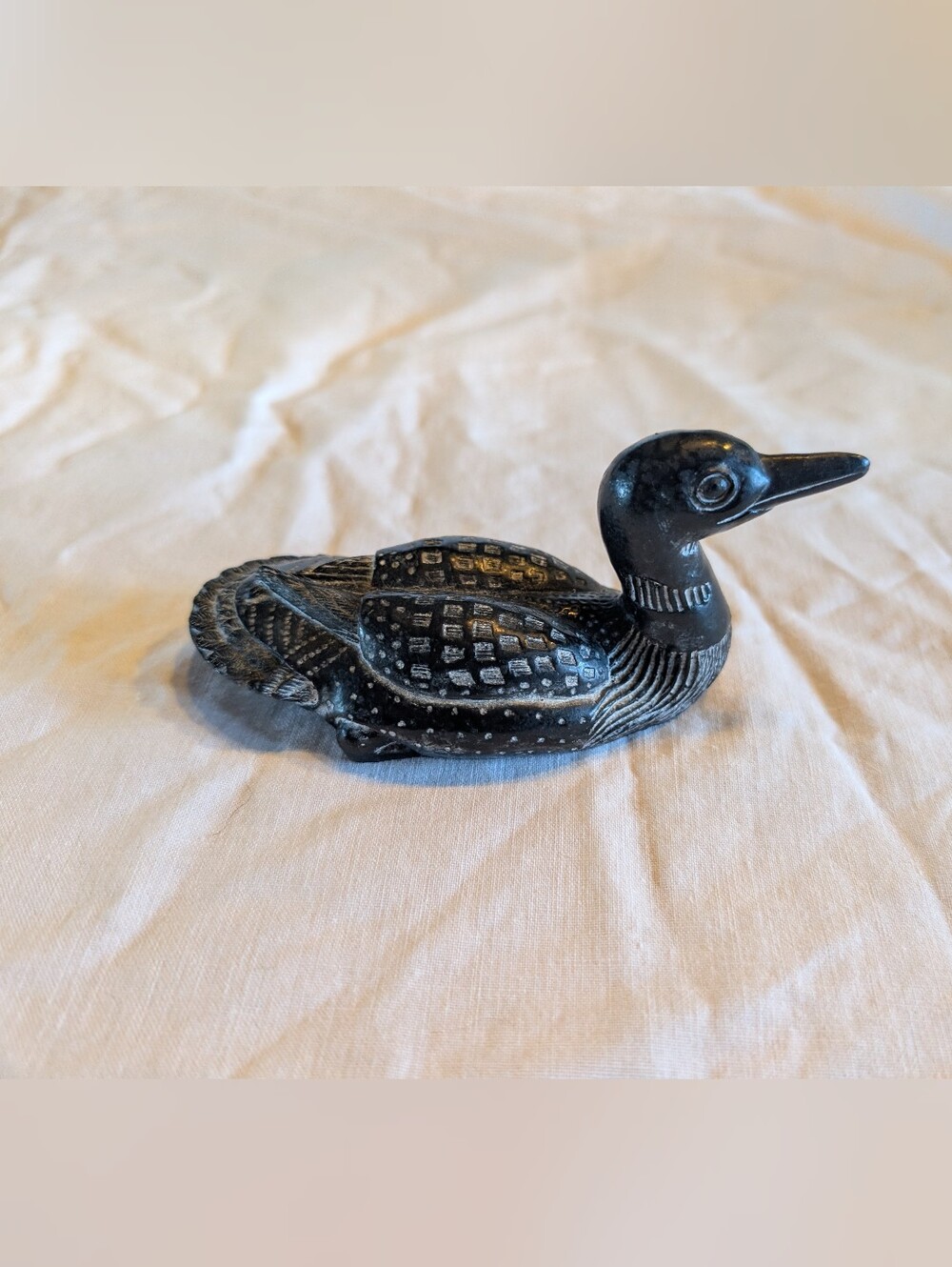 2/40$ Vintage Black Hand-Carved Loon Sculpture